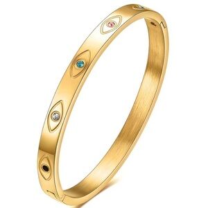 18k Plated Stainless Steel Gold Bangle Bracelet Evil Eye